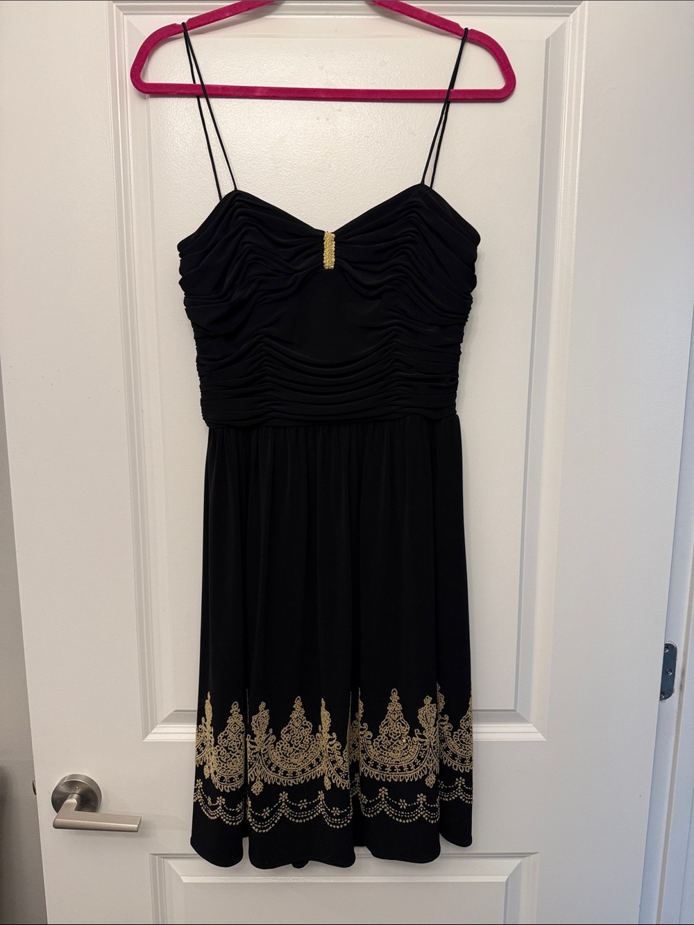 Night Way Collections Black Strapless Dress with Gold Trim